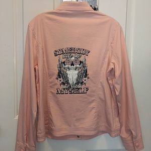 Pink Somebody Save Me Denim Jacket Hand Crafted Upcycled Design